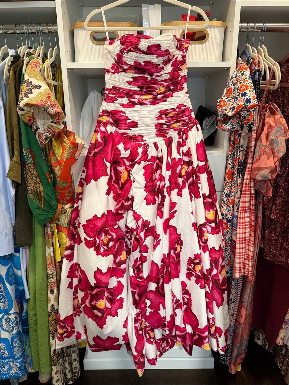 Aje Behold Strapless Floral Maxi Dress in White and Fuchsia (Boldly Blooming) - Picture 5 of 8